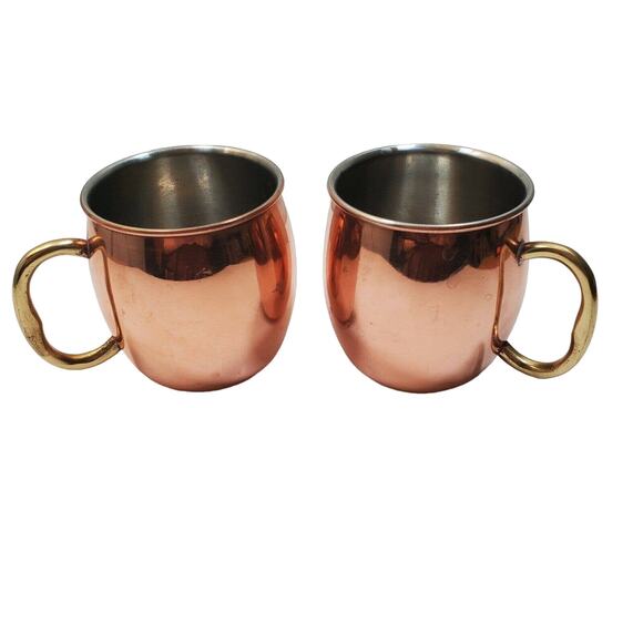 2 Stainless Steel Copper Plated Mugs Cup Double Wall Coffee Made in India - Picture 1 of 4
